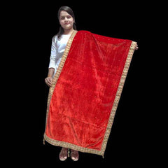 Krypmax Women's Velvet Hand Work Wedding Stole/Shawl/Dupatta (Red Colour)