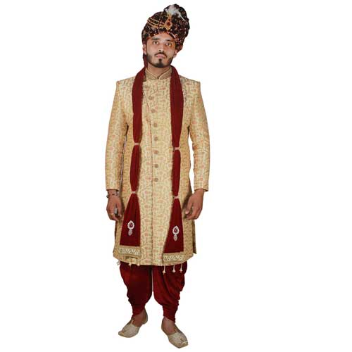 KRYPMAX Men's Traditional Handmade Velvet Sherwani Dupatta (Maroon Colour, 2.5 Meter Length)