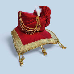 KRYPMAX Royal Groom's Safa Stole Set, Traditional Safa Pagri with Stole/Dupatta, Maroon Colour (Pagdi Size: 22.5 to 23 Inch)