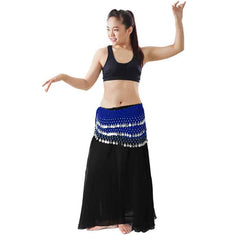 Krypmax Women's Chiffon Belly Dance Hip Scarf Waistband Belt Skirt with 160 Silver Coins