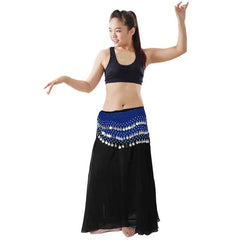 Krypmax Women's Chiffon Belly Dance Hip Scarf Waistband Belt Skirt with 130 Silver Coins