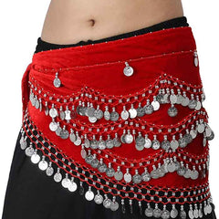 Krypmax Belly Dance Velvet Hip Scarf Waist Belt with 250 Silver Coins for Women and Girls