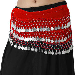 Krypmax Women's Chiffon Belly Dance Hip Scarf Waistband Belt Skirt with 160 Silver Coins