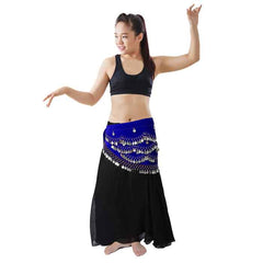 Krypmax Belly Dance Velvet Hip Scarf Waist Belt with 250 Silver Coins for Women and Girls