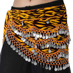 Krypmax Belly Dance Velvet Hip Scarf Waist Belt with 250 Silver Coins for Women and Girls