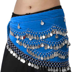 Krypmax Belly Dance Velvet Hip Scarf Waist Belt with 250 Silver Coins for Women and Girls