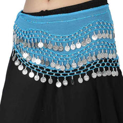 Krypmax Women's Chiffon Belly Dance Hip Scarf Waistband Belt Skirt with 130 Silver Coins