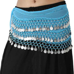 Krypmax Women's Chiffon Belly Dance Hip Scarf Waistband Belt Skirt with 160 Silver Coins