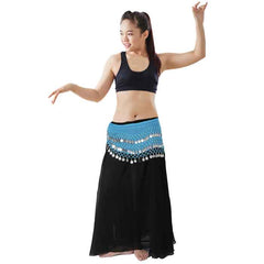 Krypmax Women's Chiffon Belly Dance Hip Scarf Waistband Belt Skirt with 130 Silver Coins