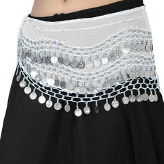 Krypmax Women's Chiffon Belly Dance Hip Scarf Waistband Belt Skirt with 130 Silver Coins