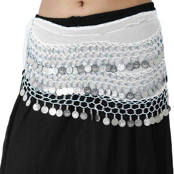 Krypmax Women's Chiffon Belly Dance Hip Scarf Waistband Belt Skirt with 160 Silver Coins