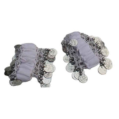 Krypmax Indian Dance Wear, Belly Dance Accessories Silver Coins Dancing Hand Bracelets (1 Pair) for Adult | Stage Performance Wear